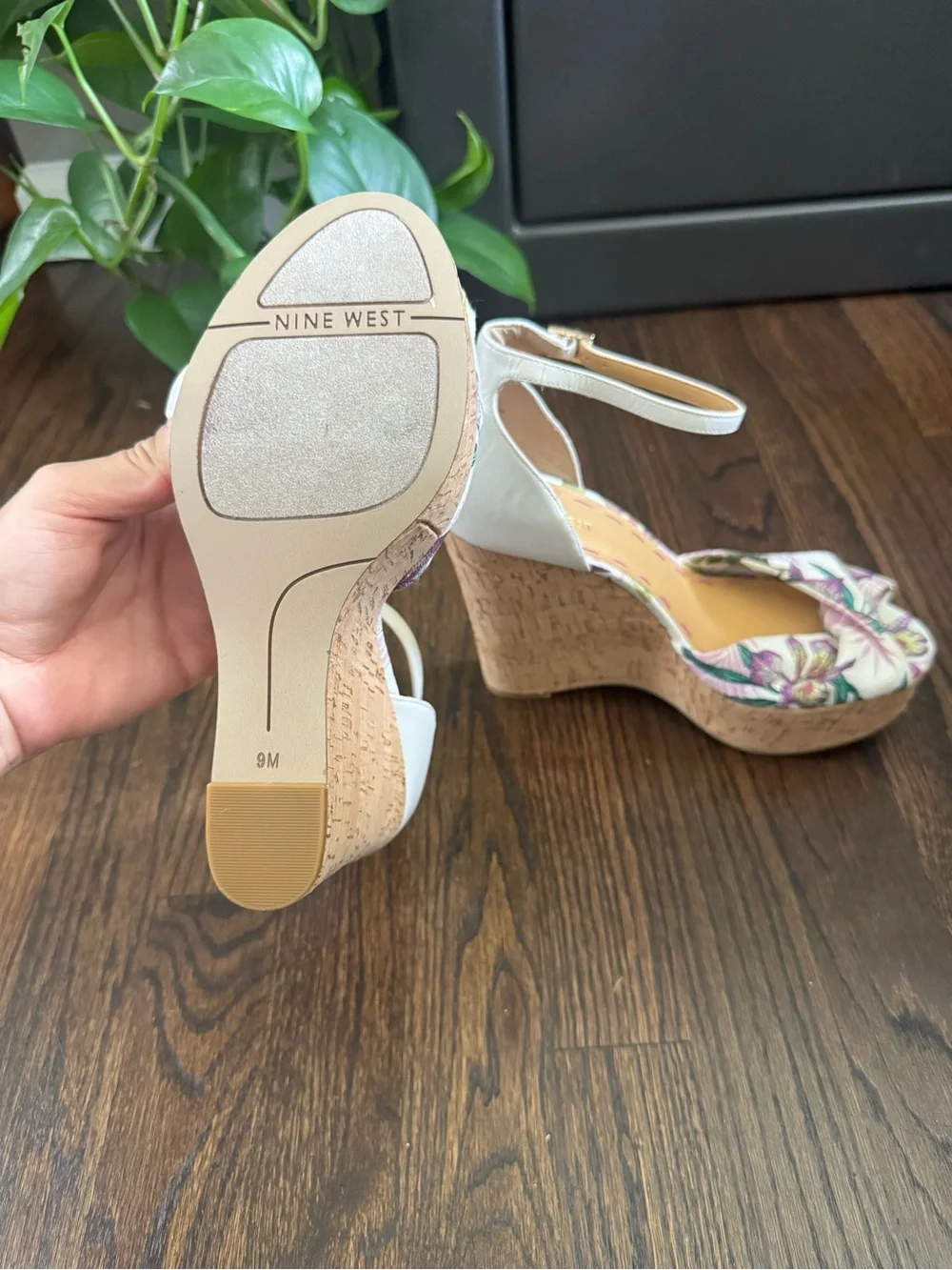 Nine West Floral Peep-Toe Ankle Strap Platform Sandals - Purple/Green